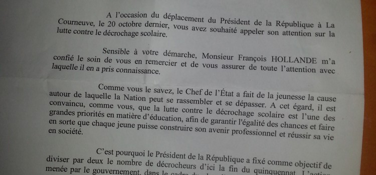 Courrier de la Présidence de la République